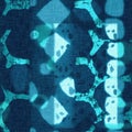 Abstract indigo blue batik dye seamless pattern, Organic bleed effect dyed wash background. Royalty Free Stock Photo