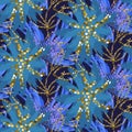 Abstract indigo blue batik flower pattern.