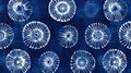 Abstract Indigo Dyed Fabric With Circular Patterns. Textile Background With A Japanese Tie-Dye Design Royalty Free Stock Photo