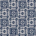 Abstract indigo shibori seamless vector pattern with ikat print of mosaic