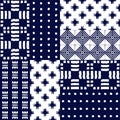 Abstract indigo shibori seamless vector pattern with ikat print of mosaic