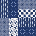 Abstract indigo shibori seamless vector pattern with ikat print of mosaic