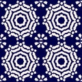 Abstract indigo shibori seamless vector pattern with ikat print of mosaic
