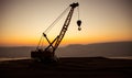 Abstract Industrial background with construction crane silhouette over amazing sunset sky. Tower crane against the evening sky. Royalty Free Stock Photo