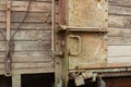 Abstract industrial background featuring detail of old style freight train wagons Royalty Free Stock Photo