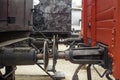 Abstract industrial background featuring detail of old style freight train wagons Royalty Free Stock Photo