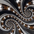 Abstract industrial ball bearing spiral background fractal. Double spiral repetitive pattern with metal balls, distorted bearing r