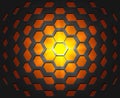 Abstract industrial realistic embossing volume hexagonal texture, depressed 3d hexagon black background, geometric grid. Hot