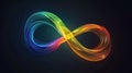 Abstract infinity loop with colorful waves on a dark background. Autistic Pride Day