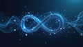Abstract infinity symbol composed of glowing blue particles and lines on dark background. Represents endless possibilities, data Royalty Free Stock Photo