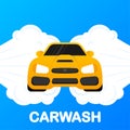 Abstract infographic with carwash flat illustration. High pressure washer. Vector banner