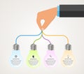 Abstract infographics design template with human hands holding the light bulb banner.