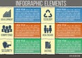 Abstract infographics template torn paper style with integrated icons for development, competence, security, ecology, healthcare.