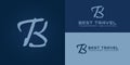 abstract initial letter B and T logo in luxury blue logo isolated in dark blue background