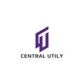 Abstract initial letter CU or UC logo in violet color isolated in white background