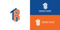 Abstract initial letter TR or RT logo in blue-orange color isolated in multiple background colors