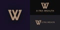 Abstract initial letter XW or WX logo in luxury gold color isolated on multiple background colors.