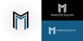 Abstract initial strip letter M or MM logo in black-blue color isolated on multiple background colors. Royalty Free Stock Photo