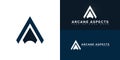 Abstract initial triangle letter A or AA logo in blue colors isolated on multiple background colors