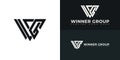 Abstract initial triangle letter WG or GW logo in black colors isolated on multiple background colors