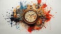 Abstract Ink Blot Art with Clocks, Gears, and Spirals