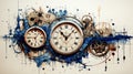 Abstract Ink Blot Art with Clocks, Gears, and Spirals