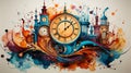 Abstract Ink Blot Art with Clocks, Gears, and Spirals