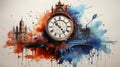 Abstract Ink Blot Art with Clocks, Gears, and Spirals