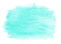 Abstract ink texture brush background turquoise green aquarel watercolor splash hand paint on white background