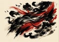 Abstract Ink Brush Art with Red and Black Swirls, AI Generated Royalty Free Stock Photo