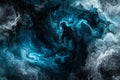 Abstract ink cloud texture, dynamic black and blue swirling patterns suspended in clear water, Royalty Free Stock Photo