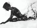 abstract ink figure, dark tones, flowing ink, contorted pose, dramatic, expressive, monochrome Royalty Free Stock Photo