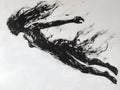 abstract ink figure, dynamic pose, flowing lines, black and white, expressive, artistic Royalty Free Stock Photo