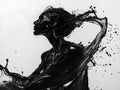 abstract ink figure, dynamic pose, flowing lines, dark tones, expressive, monochrome Royalty Free Stock Photo