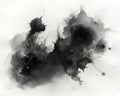 Abstract ink splash art with dynamic black and gray tones creating a sense of fluid motion and depth