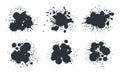 Abstract ink splash. Black paint drops and spots, messy ink splatters. Ink grunge drops silhouettes flat vector illustration set Royalty Free Stock Photo