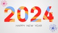 Abstract inscription 2024 on a white background with salute elements. Happy New Year 2024