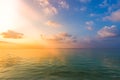 Inspirational calm sea with sunset sky. Meditation ocean and sky background. Colorful horizon over the water