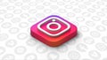 Abstract instagram logotype formed by colorful particles. Motion. Icon of instagram on the background of popular social