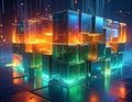 Abstract glowing cubes installation representing interconnected technology networks Royalty Free Stock Photo