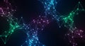 Abstract Interconnected Network of Glowing Blue Purple and Green Nodes and Lines on Dark Background Royalty Free Stock Photo