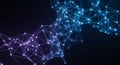 Abstract interconnected network of glowing blue and purple nodes and lines against a dark background Royalty Free Stock Photo