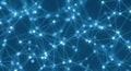 Abstract interconnected network of glowing white dots and blue lines on a dark blue background, symbolizing data flow Royalty Free Stock Photo