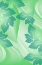 Blue-green wavy background with transparent leaves.