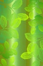 Green gradient background with transparent leaves.