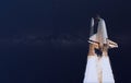 abstract intergalactic spaceship shuttle fly to the stars in outer space. elements of this image furnished by nasa