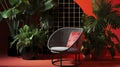 Peaceful Nature Background with Minimalistic Red Chair and Green Plant. Generative AI Royalty Free Stock Photo