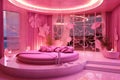 Abstract interior design.living area and bedroom with architectural elements in pink tone, Royalty Free Stock Photo