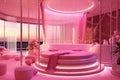 Abstract interior design.living area and bedroom with architectural elements in pink tone, Royalty Free Stock Photo