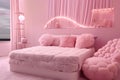 Abstract interior design.living area and bedroom with architectural elements in pink tone, Royalty Free Stock Photo